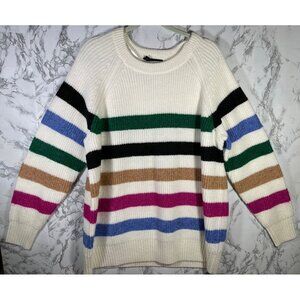 Lane Bryant Striped Crew Neck Sweater - Cream, Black, Green, Blue, Pink, Brown